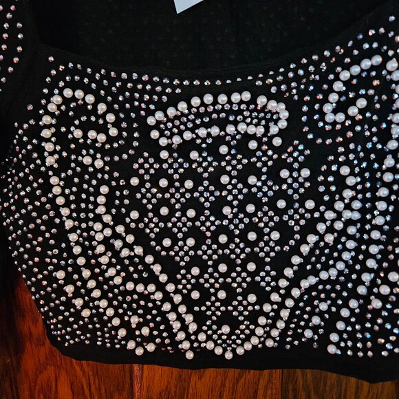 Black Pearl Rhinestone Crop Top - Picture 3 of 6